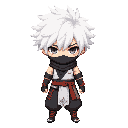 ninja extrem chibi style big head, white hair. front view. no outline 