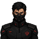 space warrior with a black uniform. a mask