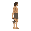 a titan from snk anime with shorts, with an axe ,no front view only side view in right . no outline ,flat color 