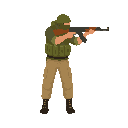 soldier with a ak-47, ready to shoot pose . body turned 90 degrees , right facing. no outline, no shadow, no front camera view