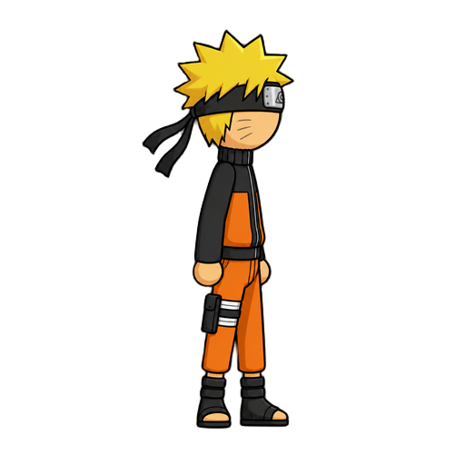 no front view, profil side view right , a stickman naruto.