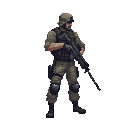 a soldier with a gun in a ready to shoot pose ,realistic .looking right 100% profil view. no outline 