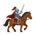 a knight on a horse with a sword , choose random color( 90 degree side view , right ) no outline