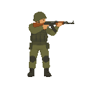 soldier with a ak-47, ready to shoot pose ( body turned 90 degrees , right) no outline, no shadow
