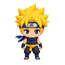 ninja extrem chibi style big head, yellow hair. front view. no outline 