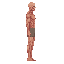 a titan from snk anime with shorts, bald ,no front view only side view in right . no outline ,flat color 