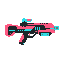 profil side view right. futuristic gun , pink cyan black. no outline no shading 