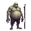 a realistic undead, fat, with a stick. side view . no outline