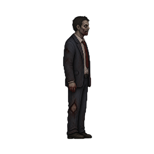 zombie ,lawsuit clothing.look realistic .looking right 100% profil camera view. no outline 