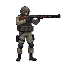 a soldier with a shotgun in a ready to shoot pose, side view right. full body. no outline 