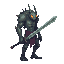 realistic alien titan with sword, side view right. no outline 