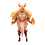 create a highly detailed mage character for a fantasy rpg game. she is a powerful fire sorceress with long flowing blonde hair and a confident, fierce expression. her outfit is minimal but stylized, decorated with fire-themed ornaments, glowing runes, and
