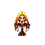illustration of a powerful fire mage with long blonde hair. she should wear light, revealing clothing designed for agility, decorated with fire-themed ornaments, intricate patterns, and subtle red-gold accents. the character must have a confident and fier