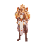 illustration of a powerful fire mage with long blonde hair. she should wear light, revealing clothing designed for agility, decorated with fire-themed ornaments, intricate patterns, and subtle red-gold accents. the character must have a confident and fier