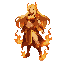 create a highly detailed mage character for a fantasy rpg game. she is a powerful fire sorceress with long flowing blonde hair and a confident, fierce expression. her outfit is minimal but stylized, decorated with fire-themed ornaments, glowing runes, and