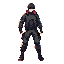 an anime adventurer in jrpg style, wearing a snug long turtleneck, sleek black jacket, long tactical pants, and sturdy tactical boots, digital character concept art, facing front in a dynamic a-pose with no background, bright and vibrant lighting highligh