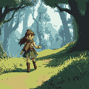 you hop ahead, urging lira to follow. she hesitates, then keeps pace. through hidden trails, the soldiers’ shouts fade. in a clearing, she rests, grateful. 'my village is near. will you come with me?'