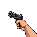 doom-style pistol first person view aimed backward right hand