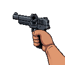 doom-style pistol first person view aimed backward right hand
