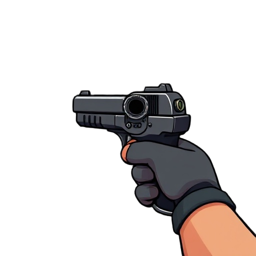 doom-style pistol first person view aimed backward