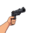 doom-style pistol first person view aimed backward right hand