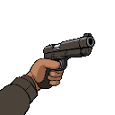 doom-style pistol first person view aimed backward right hand