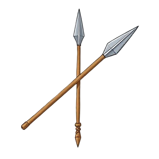 "generate an image of a slightly twisted, lightweight javelin. the iron tip is small, and the wooden shaft has a natural warp, making it not straight, on white background."