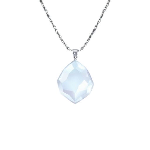 "milky quartz pendant, cloudy white crystal on silver chain, soft inner glow effect"