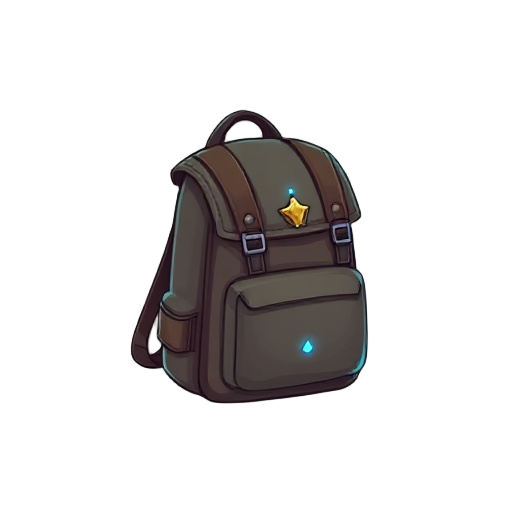 "enchanted adventurer's pack, simple backpack that seems larger inside, faint blue glow from seams"