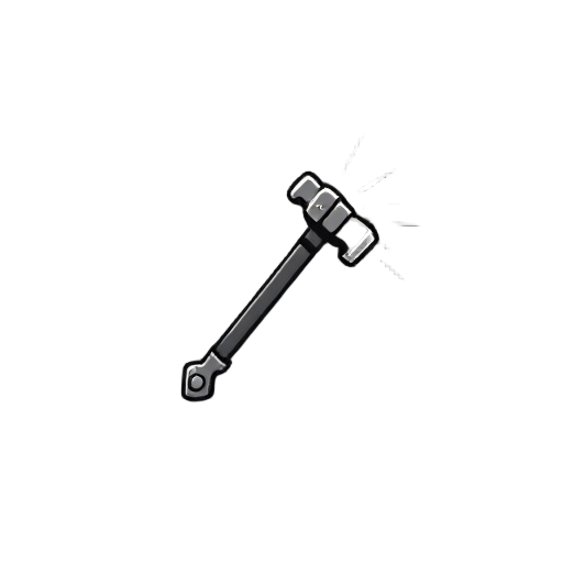 "a heavy two-handed warhammer mid-swing, glowing impact lines, fantasy icon, minimalist, black and white, clean lines"