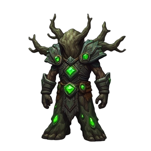 armor vest tree guardian carapace , petrified wood and living iron, tree bark texture, glowing green runes"