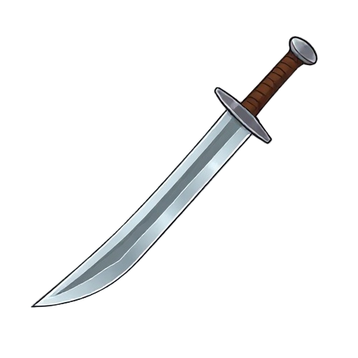 "generate an image of a cheap saber with a slight curve. the steel blade has a wavy, uneven pattern from poor tempering. the guard is thin and bent, on white background."