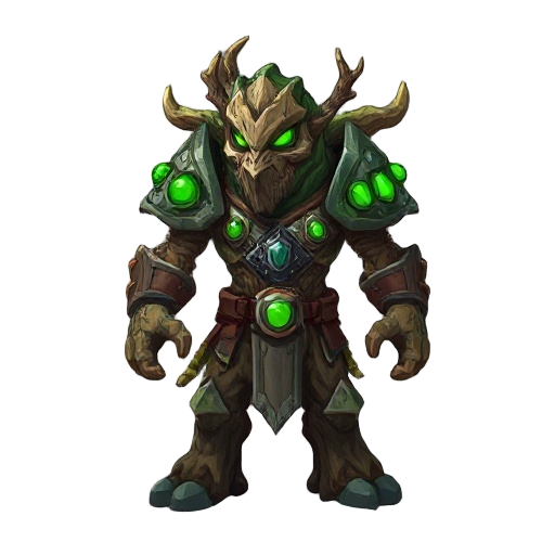: "tree guardian carapace armor , petrified wood and living iron, tree bark texture, glowing green runes"