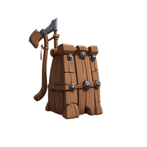 "claymore made of wood with iron strap reinforcements, huge and crude, on white"