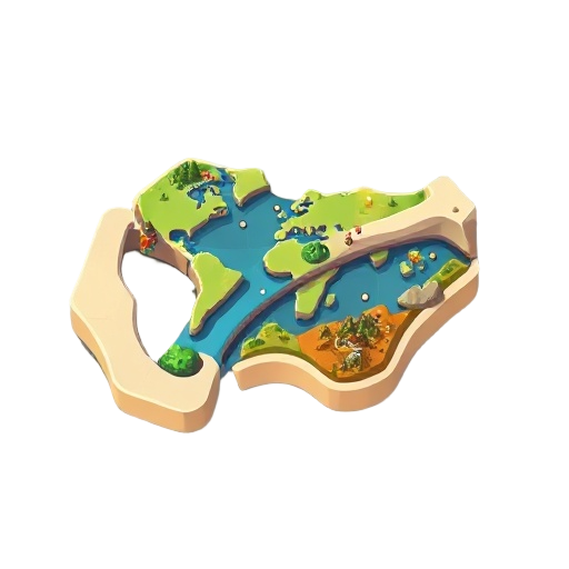 "húmero" boardgame icon, bird's eye view of stylized humerus bone that is actually a fantasy continent map, different biomes visible in bone cavities, glowing city dots, exploration theme