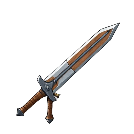 "claymore sword made of wood with iron strap reinforcements, huge and crude, on white"