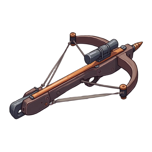 "guard's hand crossbow, compact design, lever reload mechanism, loaded bolt"