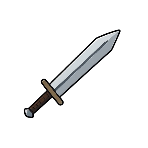 common weapon icon, simple sword silhouette, dull iron texture, no decorations, functional design, gray border, basic equipment
