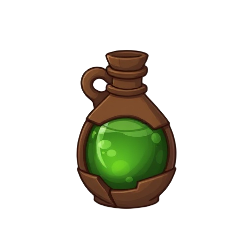 "traveler's vigor potion, thick nutrient-rich liquid in clay flask, practical design"