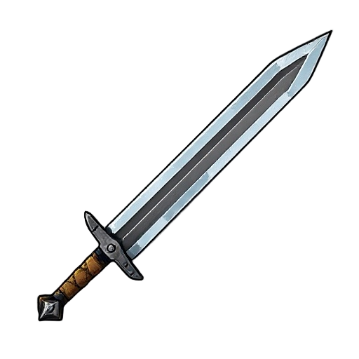 "claymore sword made of wood with iron strap reinforcements, huge and crude, on white"