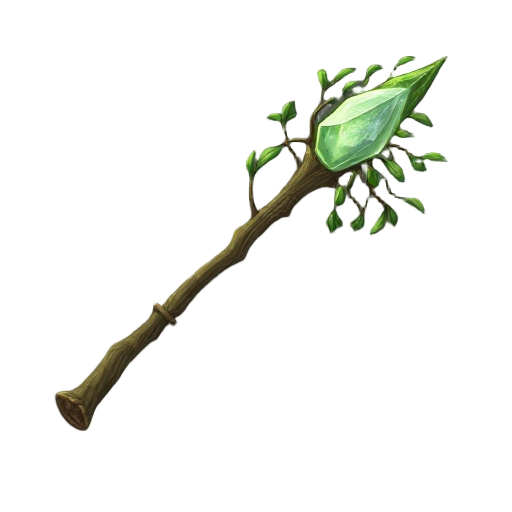 "weeping willow wand, flexible wood, raw crystal core visible at tip"