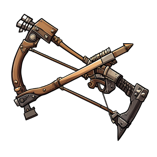 "guard's hand crossbow, compact design, lever reload mechanism, loaded bolt"