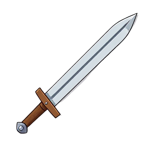"generate an image of a cheap, standard-issue short sword. simple crossguard, plain wooden grip, and a blade with machining marks. utilitarian and worn, on white background."