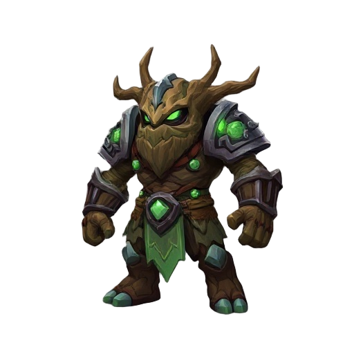 armor: : "tree guardian carapace, petrified wood and living iron, tree bark texture, glowing green runes"