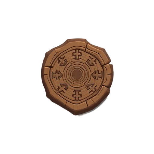 a item shield, carved trunk shield, single slice of ancient tree, protective runes carved into surface"