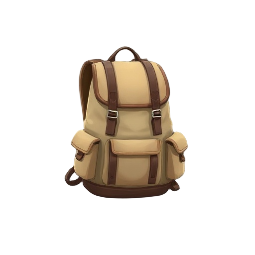 "basic travel backpack, canvas backpack with wooden frame, multiple straps, side pockets"