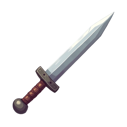 "unbalanced short sword, thick blade, heavy pommel, on white"