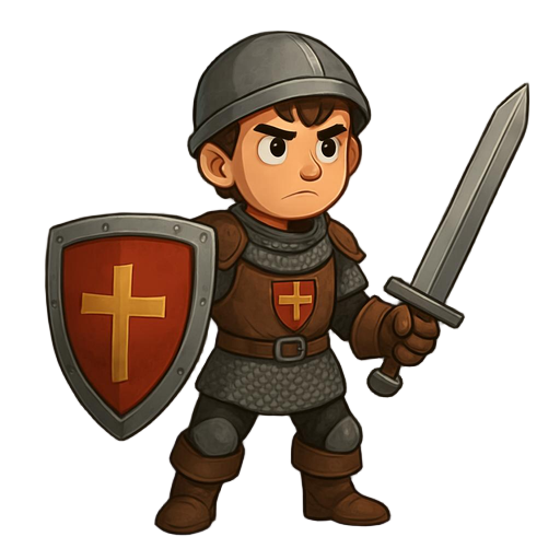 medieval squire class for voidless.dev, apprentice to knights. in practical chainmail with leather padding, holding a sturdy heater shield and training longsword. young, determined expression. clean armor, no cape, basic heraldry. fantasy rpg concept art,