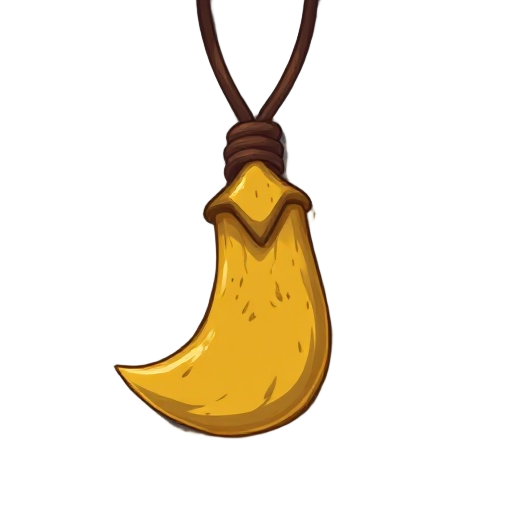 "bear claw amulet, large yellowed claw on leather cord, shows wear from use"