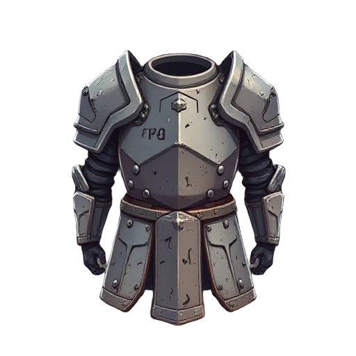 "recycled plate armor, mismatched plates, visible rivets and repairs"